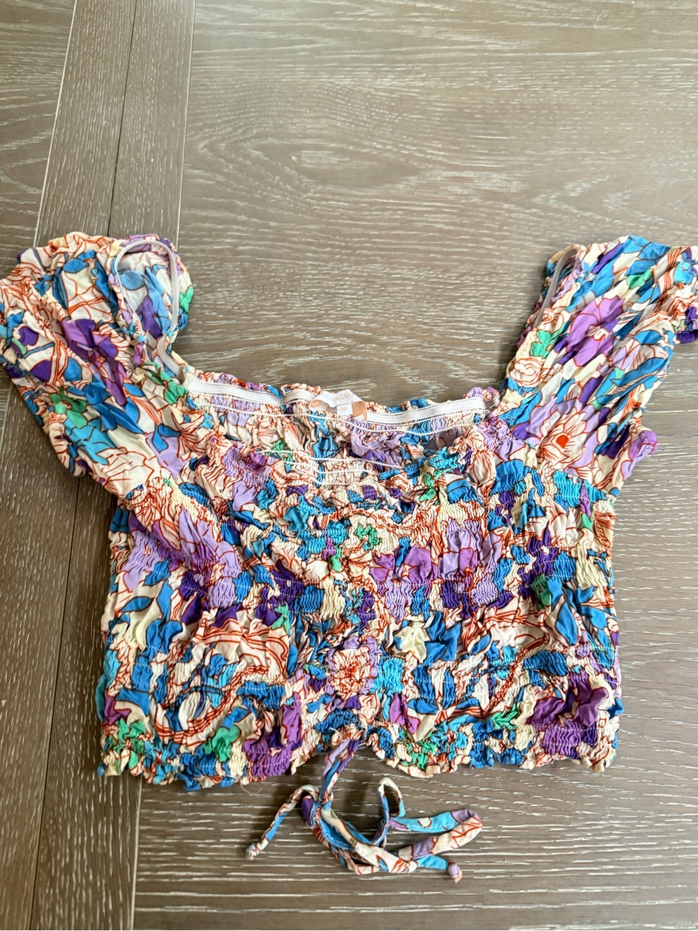 Olivaceous Cropped Floral Ruched Top